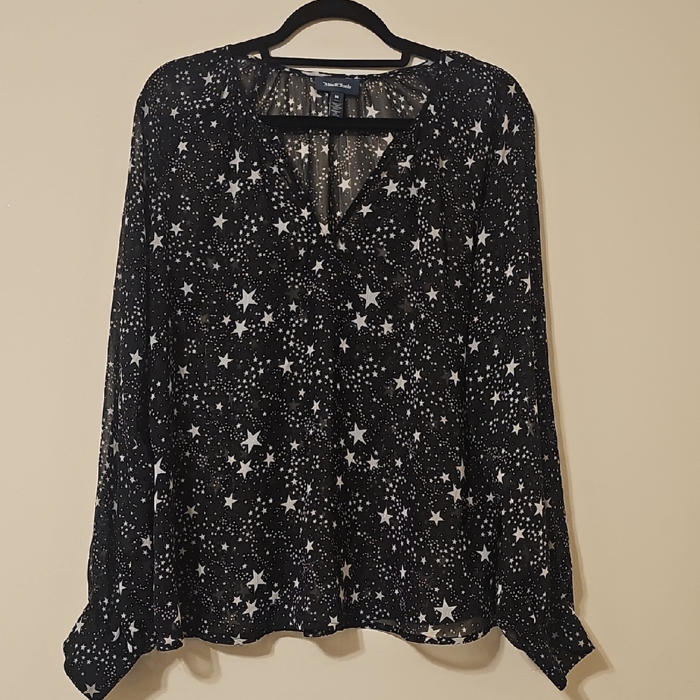 Modcloth Celestial Black and White Sheer Blouse